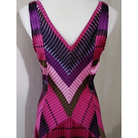 A Common Thread Silk Jeweled V-Neck Purple and Pink Geometric Print Dress Size L - Picture 7 of 8